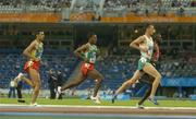 25 August 2004; Ireland's Alastair Cragg (3) and Kenya's Abraham Chebii lead 10000m gold medallist Kenenisa Bekele, centre, of Ethiopia and 1500m gold medallist Hicham El Guerrouj, left, of Morocco during his heat of the Men's 5000m. Olympic Stadium. Games of the XXVIII Olympiad, Athens Summer Olympics Games 2004, Athens, Greece. Picture credit; Brendan Moran / SPORTSFILE
