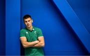 19 November 2024; Sam Prendergast poses for a portrait during an Ireland Rugby media conference at the IRFU High Performance Centre in Dublin. Photo by Ramsey Cardy/Sportsfile