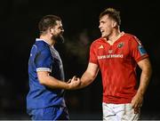 22 November 2024; Rory McGuire of Leinster and Brian Gleeson of Munster after the Interprovincial 'A' rugby match between Leinster and Munster at Terenure RFC in Dublin. Photo by Piaras Ó Mídheach/Sportsfile