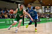 24 November 2024; Jordan Blount of Ireland in action against Rron Ukaj of Kosovo during the FIBA Basketball World Cup 2027 European Pre-Qualifiers first round match between Ireland and Kosovo at the National Basketball Arena in Tallaght, Dublin. Photo by Tyler Miller/Sportsfile