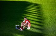 26 November 2024; Cuala footballer Luke Keating poses for a portrait with the Sean McCabe cup at the launch of the AIB GAA Leinster Senior Club Championship Finals at Cedral St Conleth's Park in Newbridge, Kildare. Photo by Brendan Moran/Sportsfile