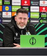 27 November 2024; Manager Stephen Bradley speaks to the media during a Shamrock Rovers press conference at the Allianz Stadion in Vienna, Austria. Photo by Tom Seiss/Sportsfile