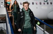 27 November 2024; Republic of Ireland head coach Eileen Gleeson on the team's arrival at Cardiff Airport ahead of their UEFA Women's EURO 2025 Play-off second round first leg match against Wales on Friday. Photo by Stephen McCarthy/Sportsfile