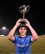 27 November 2024; UCD captain David O'Rourke lifts the cup after his side's victory in the HE GAA Freshers Football League Division 1 final match between UCD and UL at Billings Park in UCD, Dublin. Photo by Piaras Ó Mídheach/Sportsfile