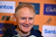 28 November 2024; Head coach Joe Schmidt speaks to the press during an Australia Rugby media conference at the Radisson St Helen's Hotel in Dublin. Photo by Ben McShane/Sportsfile