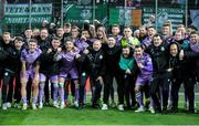 28 November 2024; Shamrock Rovers manager Stephen Bradley, centre, and his players celebrate after the UEFA Conference League 2024/25 league phase match between SK Rapid and Shamrock Rovers at the Allianz Stadion in Vienna, Austria. Photo by Tom Seiss/Sportsfile