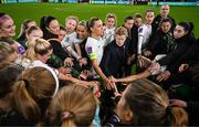 29 November 2024; Republic of Ireland players huddle after the UEFA Women's EURO 2025 Play-off Round Two first leg match between Wales and Republic of Ireland at Cardiff City Stadium in Wales. Photo by Stephen McCarthy/Sportsfile