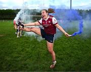 1 December 2024; Annaghdown captain Chloe Crowe celebrates after her side's victory in the AIB All-Ireland Intermediate Club Championship semi-final match between Annaghdown of Galway and O'Donovan Rossa of Cork at St Brendan's Park in Claregalway, Galway. Photo by Brendan Moran/Sportsfile