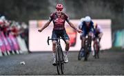 1 December 2024; Michael Vanthourenhout of Belgium celebrates winning the Men's Elite race at the UCI Cyclo-cross World Cup on the Sport Ireland Campus in Dublin. Photo by David Fitzgerald/Sportsfile