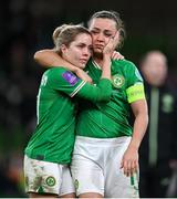 3 December 2024; Denise O'Sullivan, left, and Katie McCabe of Republic of Ireland after defeat in the UEFA Women's EURO 2025 Play-off Round Two second leg match between Republic of Ireland and Wales at the Aviva Stadium in Dublin. Photo by Stephen McCarthy/Sportsfile