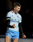 8 December 2024; Sam Prendergast of Leinster celebrates after scoring his side's second try during the Champions Cup Round 1 match between Bristol Bears and Leinster at Ashton Gate in Bristol, England. Photo by Brendan Moran/Sportsfile