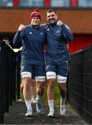 10 December 2024; Jack O'Donoghue, left, and Tadhg Beirne arrive for Munster rugby squad training at University of Limerick in Limerick. Photo by Brendan Moran/Sportsfile