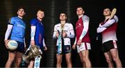 11 December 2024; Players, from left, UCD footballer Daire Cregg, Mary Immaculate College hurler Shane Meehan, University of Ulster footballer Ryan Magill, University of Galway footballer Colin Murray and University of Galway hurler Niall Collins before the draw for the Electric Ireland GAA Higher Education Championships at Croke Park in Dublin. Photo by Piaras Ó Mídheach/Sportsfile