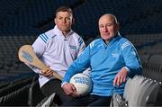 11 December 2024; In attendance at the draw of the Electric Ireland GAA Higher Education Championships at Croke Park today are Mary Immaculate College selector, Podge Collins, left, and Queen's University Belfast manager, Conor Deegan. Through its #FirstClassRivals campaign, this season Electric Ireland will continue to celebrate the unique alliances that form between county rivals as they come together in pursuit of some of the most coveted titles across Camogie and GAA. Photo by Sam Barnes/Sportsfile