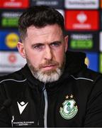 11 December 2024; Manager Stephen Bradley speaks to the media during a Shamrock Rovers press conference at Tallaght Stadium in Dublin. Photo by Ben McShane/Sportsfile