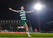 12 December 2024; Johnny Kenny of Shamrock Rovers celebrates after scoring his side's third goal during the UEFA Conference League 2024/25 league phase match between Shamrock Rovers and Borac at Tallaght Stadium in Dublin. Photo by Stephen McCarthy/Sportsfile