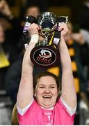 14 December 2024; Bennekerry/Tinryland captain Shannen Cotter lifts the cup after her side's victory in the AIB LGFA All-Ireland Intermediate Club Championship final match between Annaghdown of Galway and Bennekerry/Tinryland of Carlow at Croke Park in Dublin. Photo by Piaras Ó Mídheach/Sportsfile