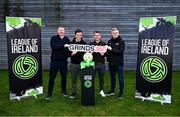 19 December 2024; LOI Academy teams up with educational provider Grinds 360 to unveil an exciting new partnership at FAI HQ in Abbotstown, Dublin. In attendance is, from left, League of Ireland Academy development manager Will Clarke, Grinds360 marketing manager Dillon Foley, Grinds360 CEO Ronan Murdock, and League of Ireland operations manager Cliff Henry. Photo by Ben McShane/Sportsfile