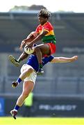 1 June 2024; John Phiri of Carlow in action against Eoin Murtagh of Wicklow during the Tailteann Cup Group 3 Round 4 match between Wicklow and Carlow at Parnell Park in Dublin. Photo by Daire Brennan/Sportsfile