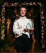 17 December 2024; Sinéad Hayden from Carlow club Bennekerry/Tinryland is pictured with The Croke Park Hotel/LGFA Player of the Month award for November 2024, at The Croke Park Hotel in Jones Road, Dublin. Sinéad was in superb form during the month of November, scoring 0-2 in the AIB Leinster Final on November 9, before contributing 2-1 in the AIB All-Ireland Intermediate club semi-final on November 30. Photo by Ben McShane/Sportsfile