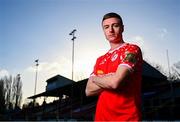 19 December 2024; Shelbourne FC’s new signing Daniel Kelly poses for a portrait at Tolka Park in Dublin. Photo by Tyler Miller/Sportsfile