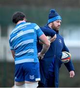 23 December 2024; Leinster contact skills coach Sean O'Brien, right, with Ryan Baird during a Leinster Rugby squad training session at UCD in Dublin. Photo by Shauna Clinton/Sportsfile