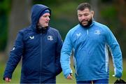 23 December 2024; Leinster senior communications and media manager Marcus Ó Buachalla, left, in conversation with Rabah Slimani before a Leinster Rugby squad training session at UCD in Dublin. Photo by Shauna Clinton/Sportsfile