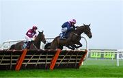 26 December 2024; Kopek Des Bordes, with Patrick Mullins up, right, jumps on the last on his way to winning The TRI Equestrian Maiden Hurdle on day one of the Leopardstown Christmas Festival at Leopardstown Racecourse in Dublin. Photo by Shauna Clinton/Sportsfile