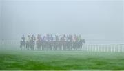 26 December 2024; Horses lineup before the start of the The TRI Equestrian Maiden Hurdle race on day one of the Leopardstown Christmas Festival at Leopardstown Racecourse in Dublin. Photo by Shauna Clinton/Sportsfile