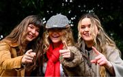 26 December 2024; Racegoers, from left, Sophia Synnott, Ellen O'Donoghue, Izabella Ryan from Dublin on day one of the Leopardstown Christmas Festival at Leopardstown Racecourse in Dublin. Photo by Shauna Clinton/Sportsfile