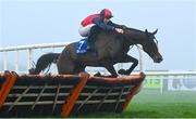 26 December 2024; Shraheen, with Niall Moore up, jumps the last hurdle on the way to winning The Dornan Careers Novice Handicap Hurdle race on day one of the Leopardstown Christmas Festival at Leopardstown Racecourse in Dublin. Photo by Shauna Clinton/Sportsfile