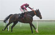 26 December 2024; Croke Park, with Sam Ewing up, crosses the finish line to win The Racing Post Long Distance Novice Steeplechase race on day one of the Leopardstown Christmas Festival at Leopardstown Racecourse in Dublin. Photo by Shauna Clinton/Sportsfile