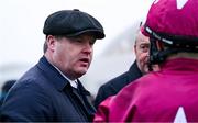 26 December 2024; Trainer Gordon Elliott speaks to jockey Sam Ewing after after he sent out Croke Park to win the The Racing Post Long Distance Novice Steeplechase race on day one of the Leopardstown Christmas Festival at Leopardstown Racecourse in Dublin. Photo by Shauna Clinton/Sportsfile