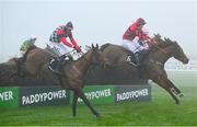 26 December 2024; The eventual winner An Peann Dearg, with Sean O'Keeffe up, hidden on the rails, trails The Folkes Tiara, 6, with Ethan Michael O'Sullivan up, and The King Of Prs, with, Keith Donoghue up, left, on their way to win The Racing Post Handicap Steeplechase race on day one of the Leopardstown Christmas Festival at Leopardstown Racecourse in Dublin. Photo by Shauna Clinton/Sportsfile