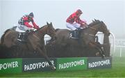 26 December 2024; The eventual winner An Peann Dearg, with Sean O'Keeffe up, hidden on the rails, trails The Folkes Tiara, 6, with Ethan Michael O'Sullivan up, and The King Of Prs, with, Keith Donoghue up, left, on their way to win The Racing Post Handicap Steeplechase race on day one of the Leopardstown Christmas Festival at Leopardstown Racecourse in Dublin. Photo by Shauna Clinton/Sportsfile