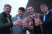 26 December 2024; Racegoers, from left, Zach Collins, Finn Richardson, Sam Quinn and Phillip Jacob on day one of the Leopardstown Christmas Festival at Leopardstown Racecourse in Dublin. Photo by Shauna Clinton/Sportsfile