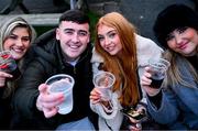 26 December 2024; Racegoers, from left, Rebecca Doyle, Robert Lambert, Emma Wilson and Alannah Anderson from Dublin on day one of the Leopardstown Christmas Festival at Leopardstown Racecourse in Dublin. Photo by Shauna Clinton/Sportsfile