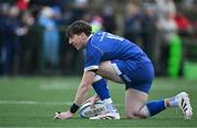 27 December 2024; Charlie Tector of Leinster A prepares to kick a conversion during the A Interprovincial Rugby Championship match between Munster A and Leinster A at New Ormond Park in Nenagh, Tipperary. Photo by Brendan Moran/Sportsfile