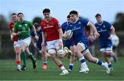 27 December 2024; Ben Brownlee of Leinster A makes a break during the A Interprovincial Rugby Championship match between Munster A and Leinster A at New Ormond Park in Nenagh, Tipperary. Photo by Brendan Moran/Sportsfile