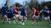 27 December 2024; Ben Brownlee of Leinster A makes a break during the A Interprovincial Rugby Championship match between Munster A and Leinster A at New Ormond Park in Nenagh, Tipperary. Photo by Brendan Moran/Sportsfile