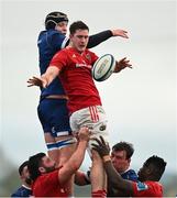 27 December 2024; Evan O’Connell of Munster A and Conor O’Tighearnaigh of Leinster A contest a lineout during the A Interprovincial Rugby Championship match between Munster A and Leinster A at New Ormond Park in Nenagh, Tipperary. Photo by Brendan Moran/Sportsfile