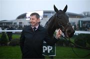 27 December 2024; Trainer Gavin Cromwell celebrates after sending Perceval Legallois, right, to win the Paddy Power Steeple chase 5-y-o plus on day two of the Leopardstown Christmas Festival at Leopardstown Racecourse in Dublin. Photo by David Fitzgerald/Sportsfile