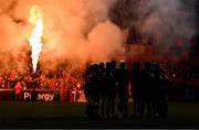 27 December 2024; The Leinster team huddle before the United Rugby Championship match between Munster and Leinster at Thomond Park in Limerick. Photo by Brendan Moran/Sportsfile