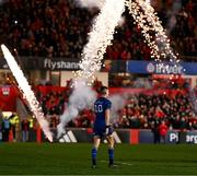 27 December 2024; Sam Prendergast of Leinster makes his way onto the pitch before the United Rugby Championship match between Munster and Leinster at Thomond Park in Limerick. Photo by Brendan Moran/Sportsfile