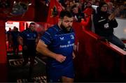 27 December 2024; Rabah Slimani of Leinster runs onto the pitch before the United Rugby Championship match between Munster and Leinster at Thomond Park in Limerick. Photo by Brendan Moran/Sportsfile