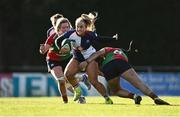 28 December 2024; Aoife Dalton of Wolfhounds is tackled by Ivana Kiripati of Clovers during the Celtic Challenge match between Clovers and Wolfhounds at the UCD Bowl in Dublin. Photo by Piaras Ó Mídheach/Sportsfile