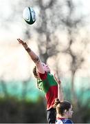 28 December 2024; Ruth Campbell of Clovers in the lineout during the Celtic Challenge match between Clovers and Wolfhounds at the UCD Bowl in Dublin. Photo by Piaras Ó Mídheach/Sportsfile