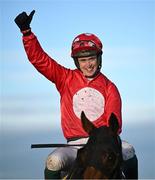 28 December 2024; J J Slevin celebrates on Home By The Lee after winning the Savills Hurdle (Grade 1) 4-y-o plus on day three of the Leopardstown Christmas Festival at Leopardstown Racecourse in Dublin. Photo by David Fitzgerald/Sportsfile