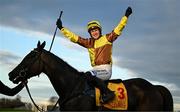 28 December 2024; Paul Townend celebrates on Galopin Des Champs after winning the Savills Steeplechase (Grade 1) 5-y-o plus on day three of the Leopardstown Christmas Festival at Leopardstown Racecourse in Dublin. Photo by David Fitzgerald/Sportsfile