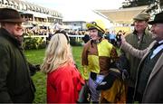 28 December 2024; Jockey Paul Townend with winning connections, including trainer Willie Mullins, after winning the Savills Steeplechase (Grade 1) 5-y-o plus aboard Galopin Des Champs on day three of the Leopardstown Christmas Festival at Leopardstown Racecourse in Dublin. Photo by David Fitzgerald/Sportsfile